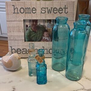 Set of 5 Sea 🌊 Green Blue Vintage Glass Bottles. Fun for Beach House Decorating